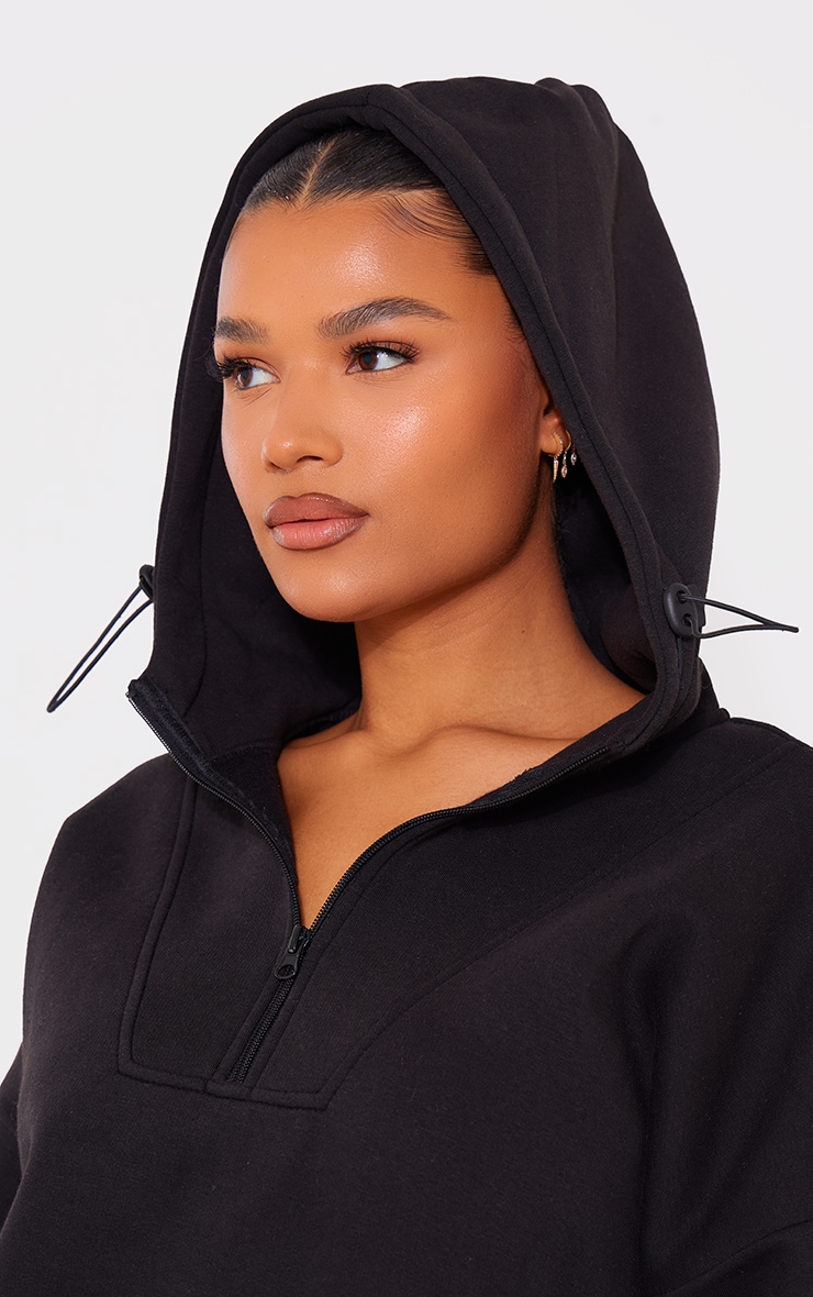Black Exposed Seam Half Zip Hoodie image 4