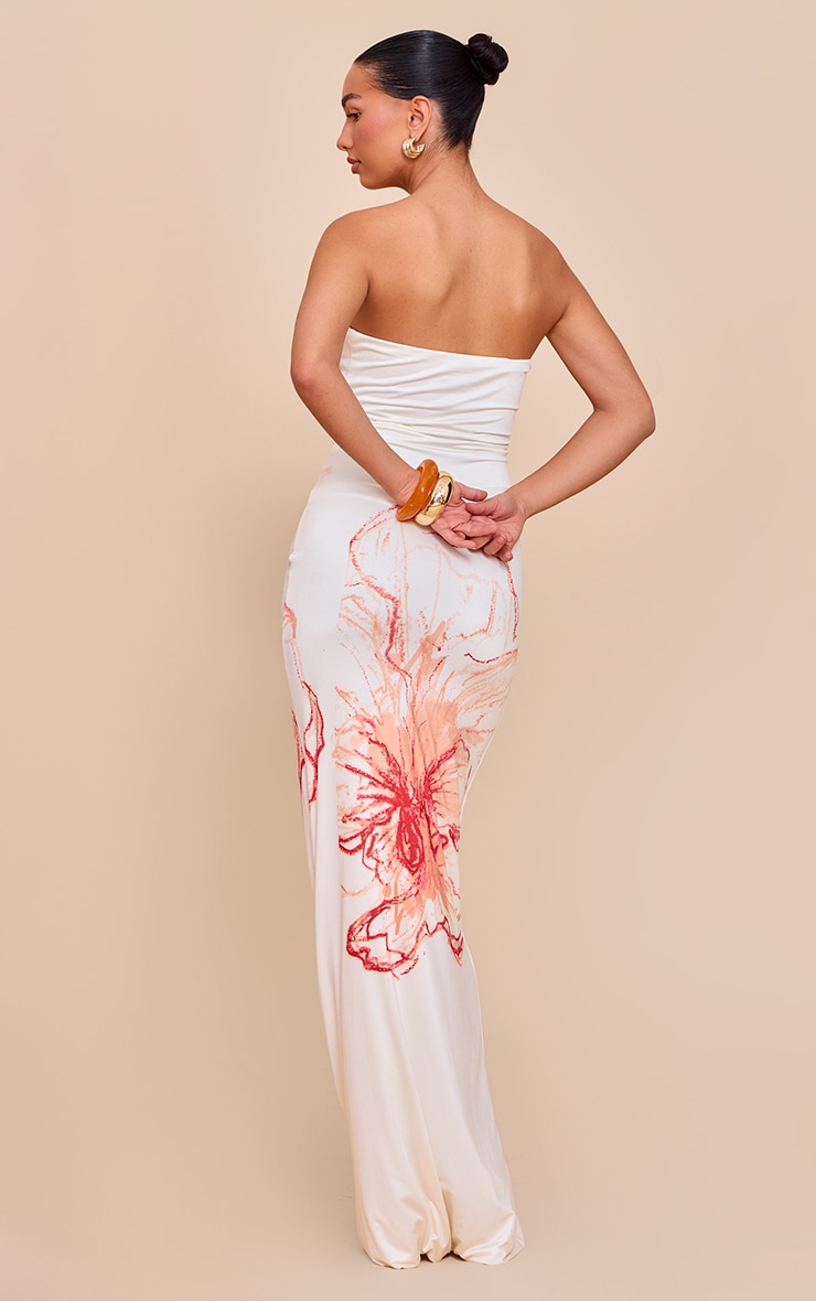 Cream Floral Printed Bandeau Maxi Dress image 2
