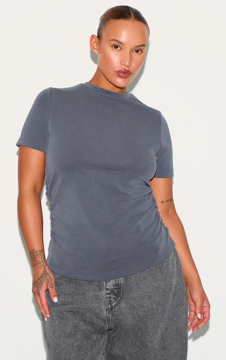 Plus Grey Modal Ruched Side Top image 1