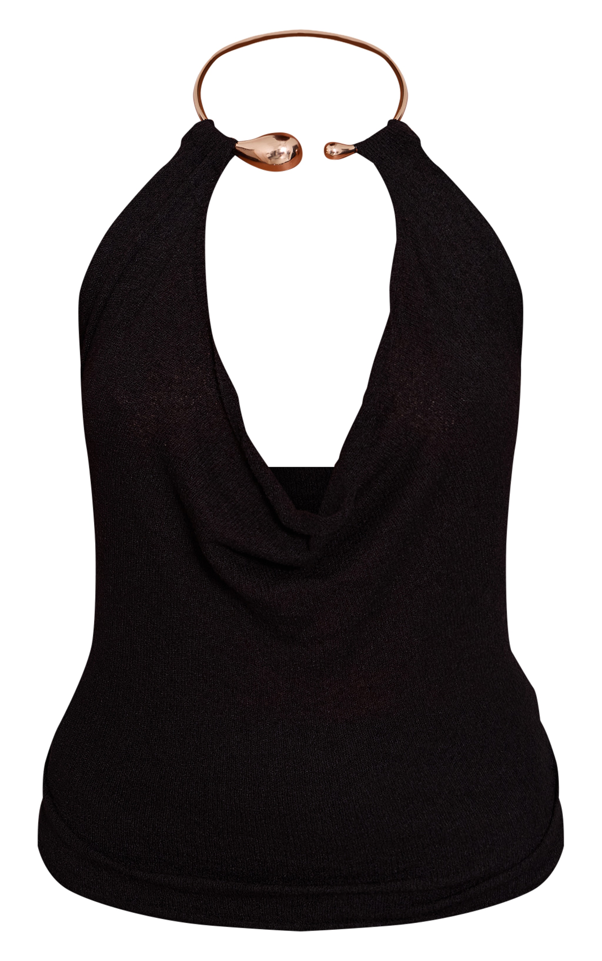 Top en maille tricot noire à empiècement collier doré image 5