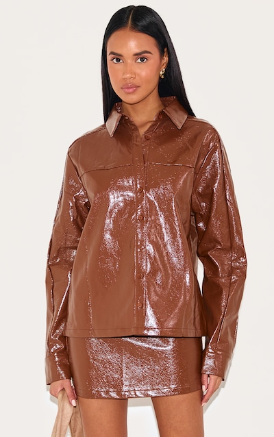 Chocolate Faux Leather Oversized Shirt