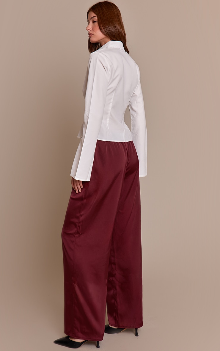 Plum Satin Low Rise Wide Leg Tie Waist Pants image 3