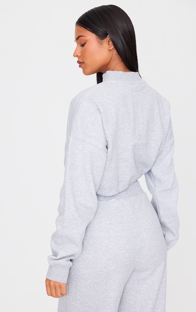 Tall Grey Marl High Neck Tie Waist Crop Sweatshirt | Tall