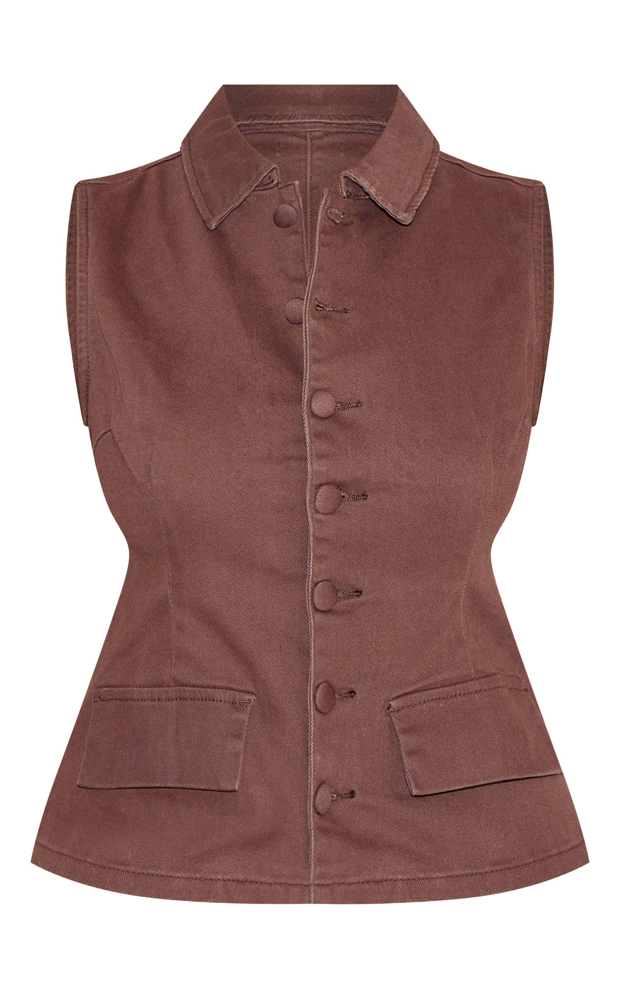Haut sculptant long boutonné devant en denim stretch chocolat. image 5