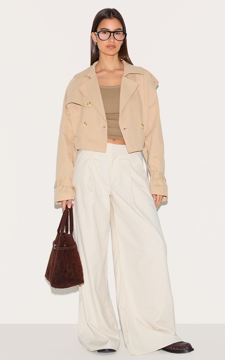 Beige Cropped Belted Hem Trench Coat image 3