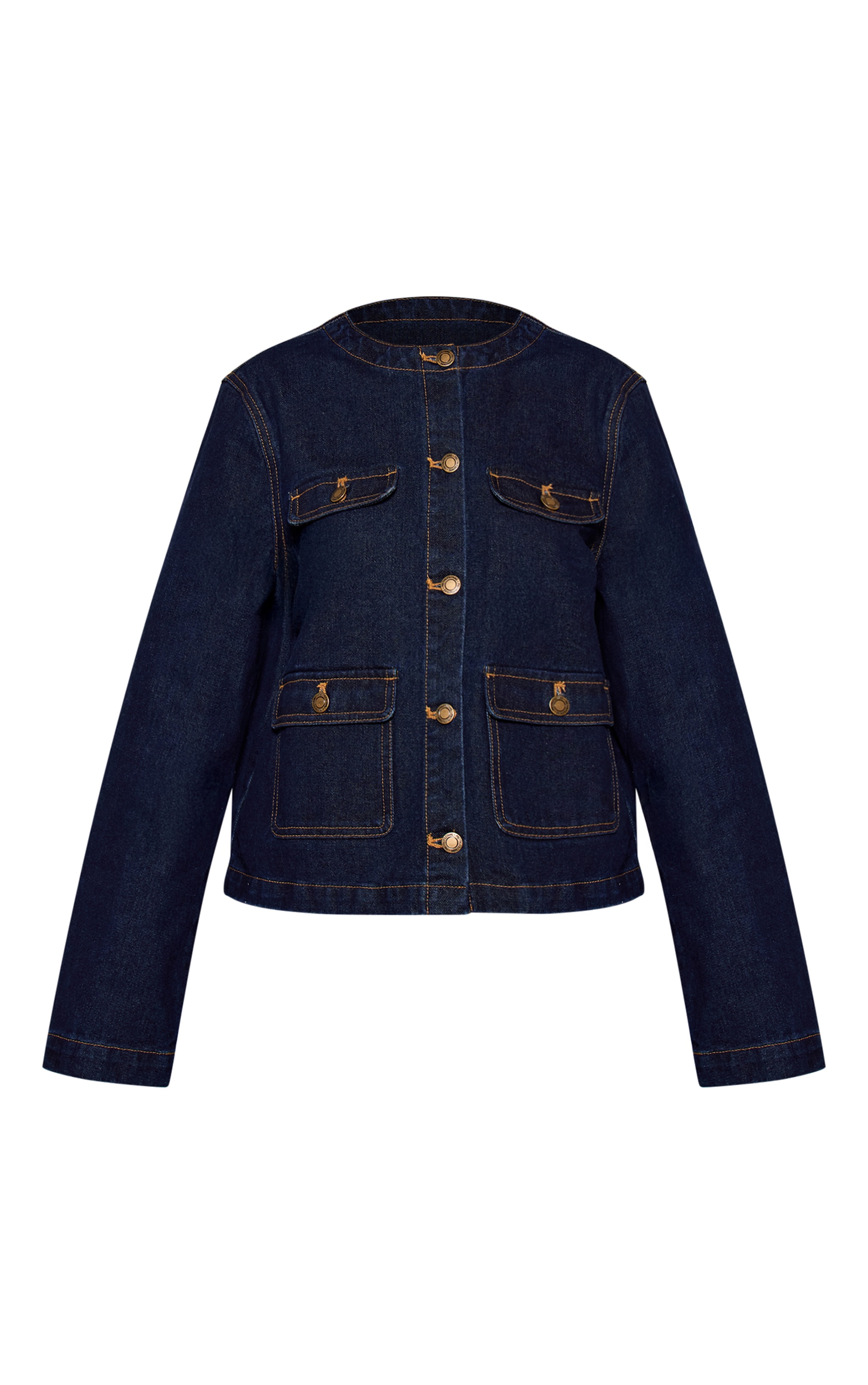 Petite Indigo Pocket Detail Collarless Denim Jacket  image 5