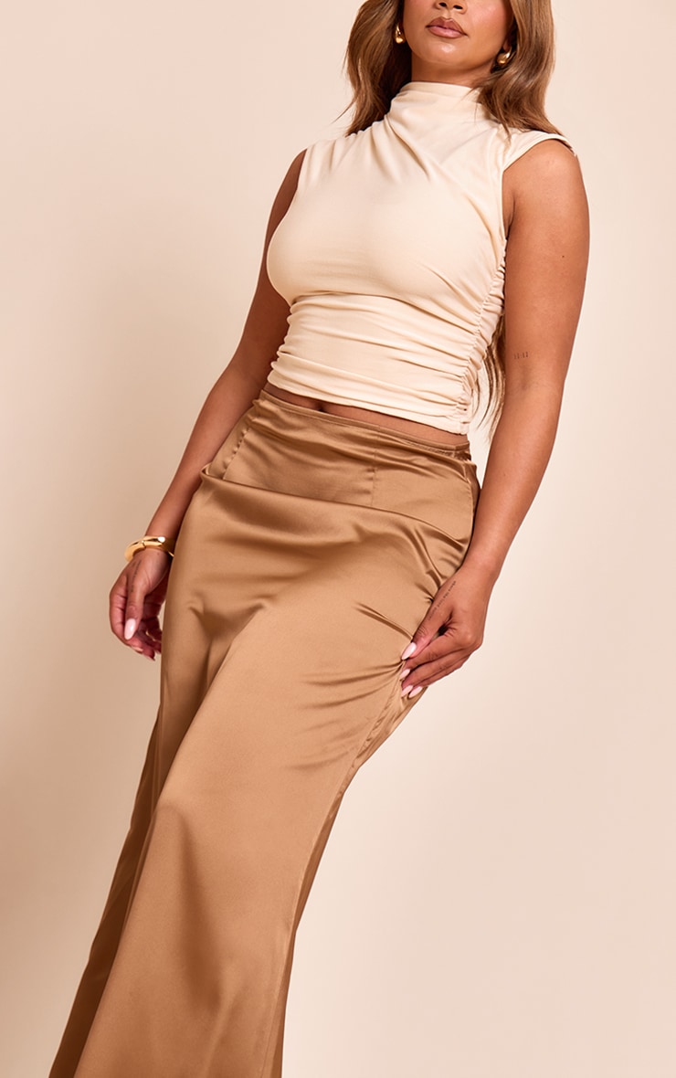 Shape Mocha Satin Highwaisted Maxi Skirt image 4