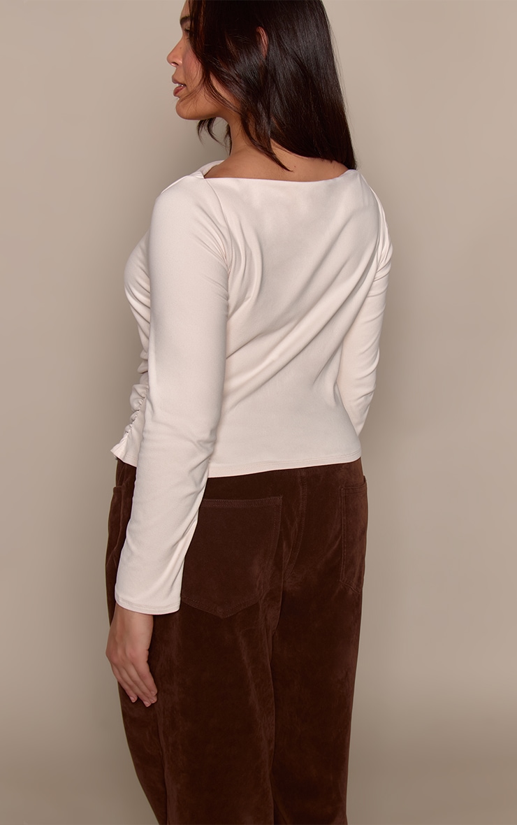 Plus Cream Soft Touch Long Sleeve Bardot Top image 2