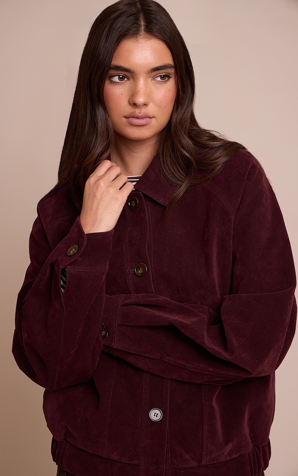 Burgundy Oversized Faux Suede Jacket