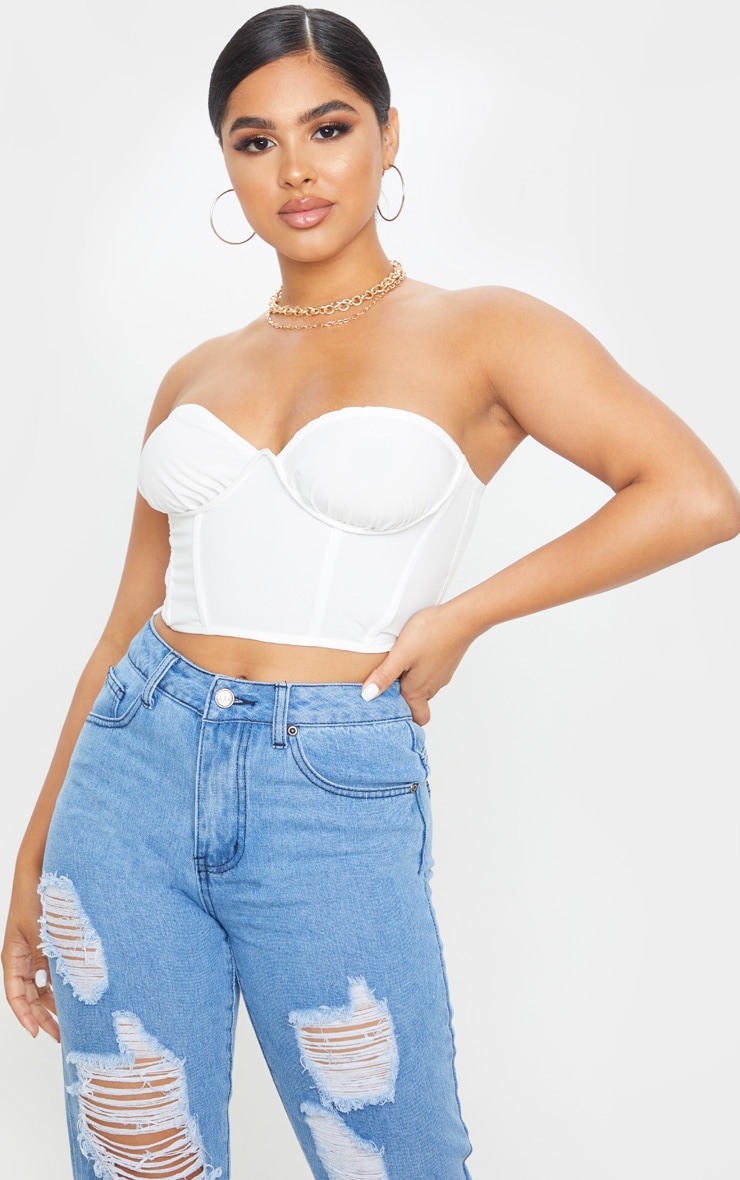 Petite Cream Corset Detail Crop Top