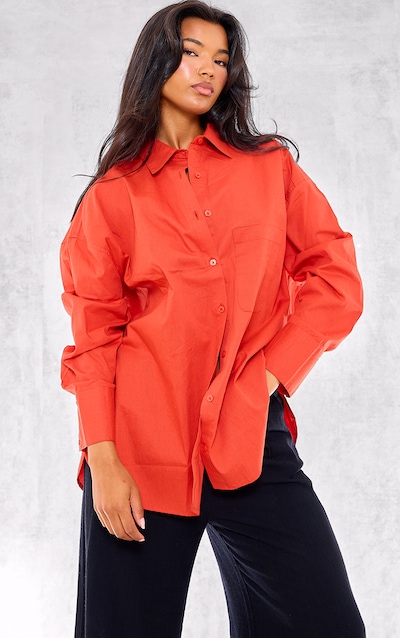 Flaming Red Linen Look Pocket Detail Oversized Shirt