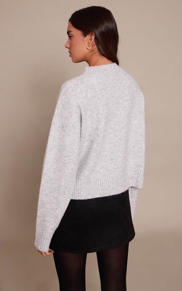 Grey Marl Knitted Cropped Crew Neck Sweater image 2