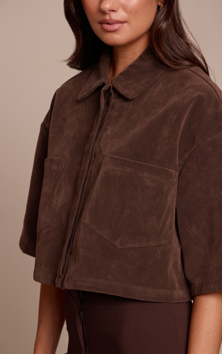 Chocolate Faux Suede Oversized Cropped Shirt image 4