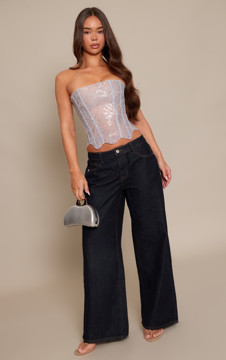 Corset en dentelle texturée argentée à sequins image 3