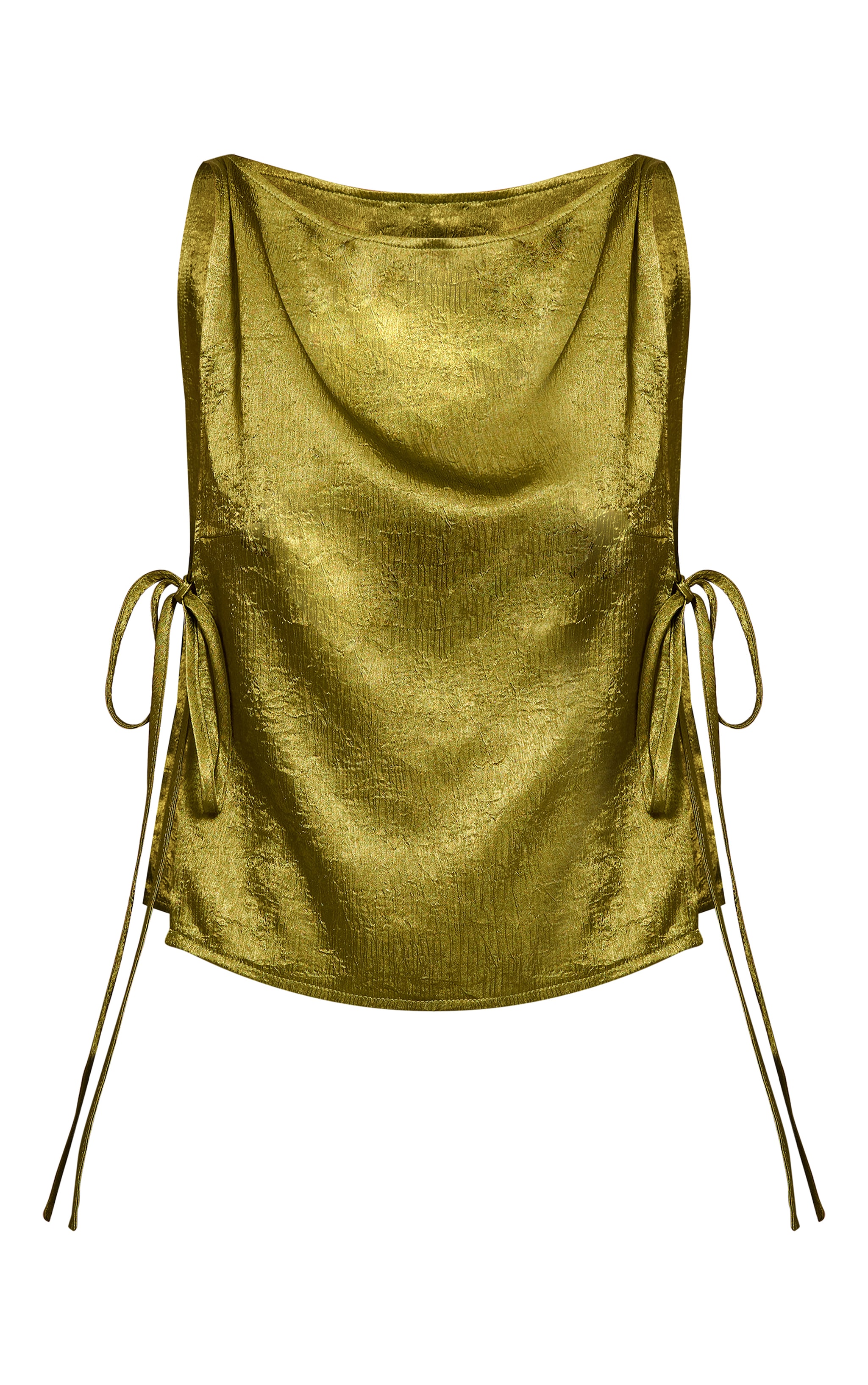 Olive Textured Satin Tie Side Long Top image 5