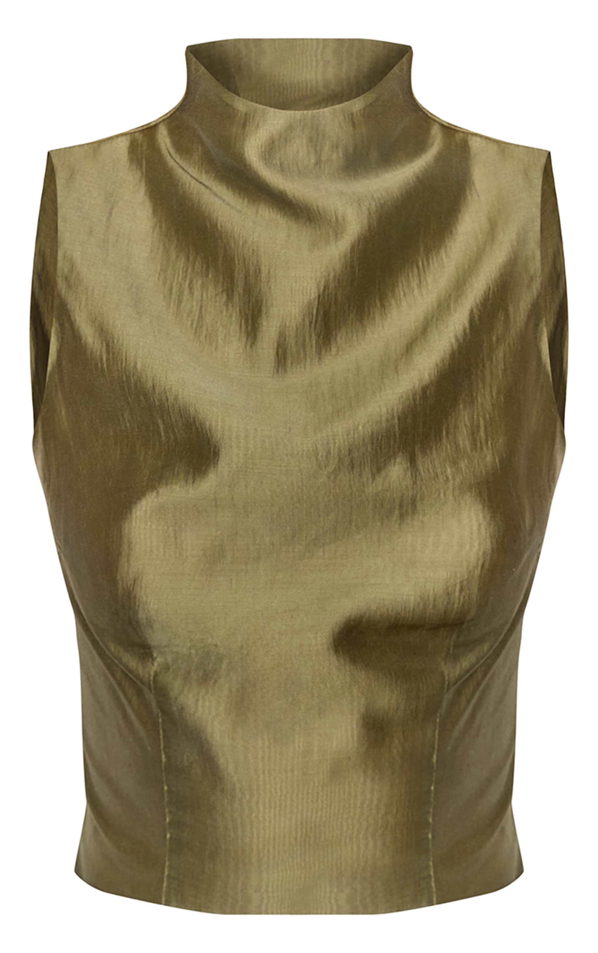 Olive Organza Ruched Longline Top image 5