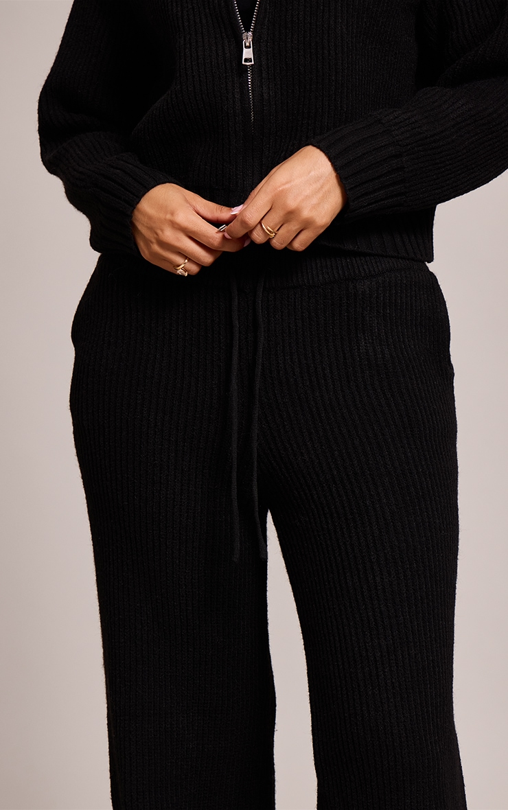 Petite Black Brushed Rib Knit Draw String Pant image 4