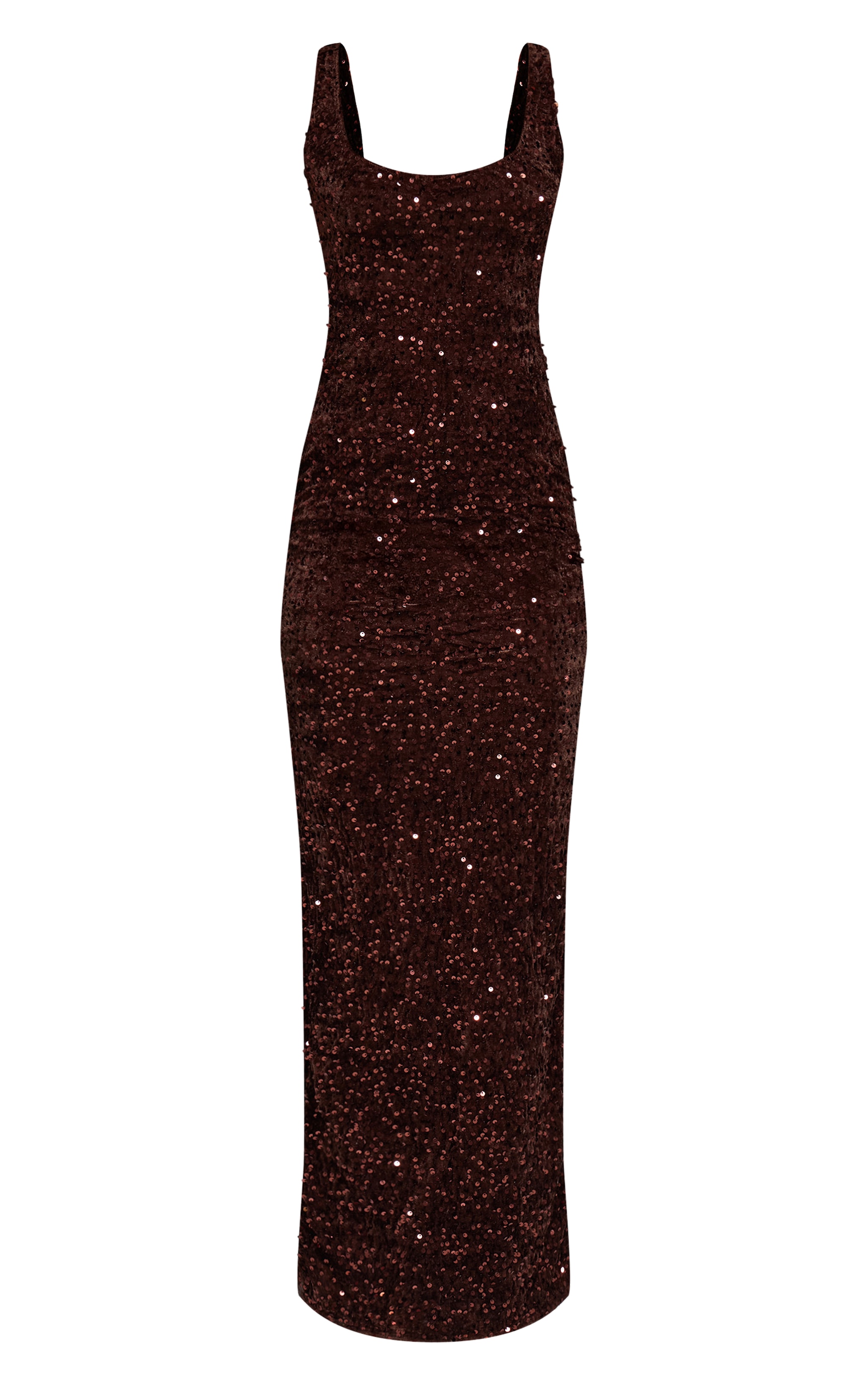 Chocolate Velvet Sequin Embellished Scoop Back Maxi Dess image 5
