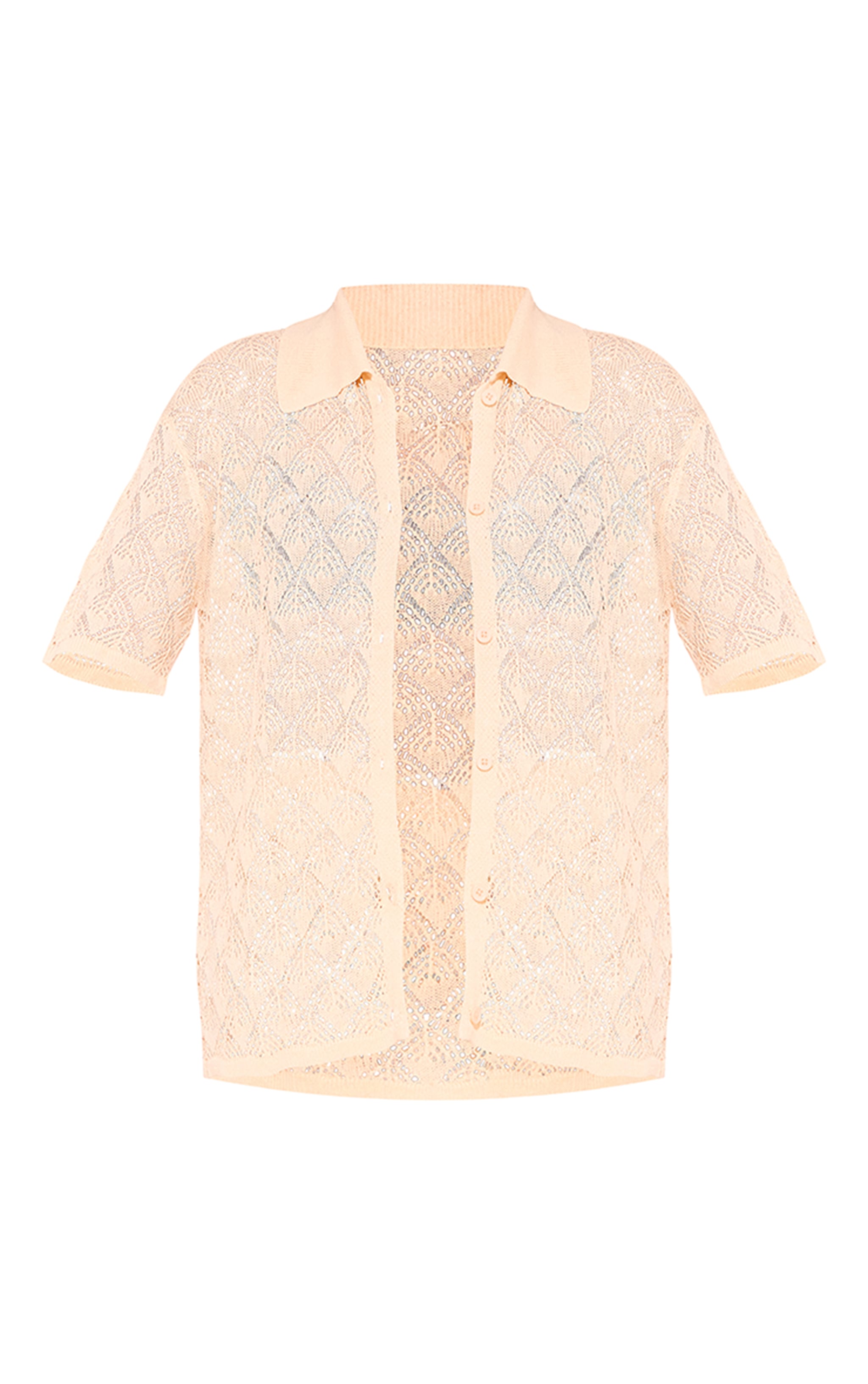 Cream Patterned Crochet Knit Button Up Shirt image 5