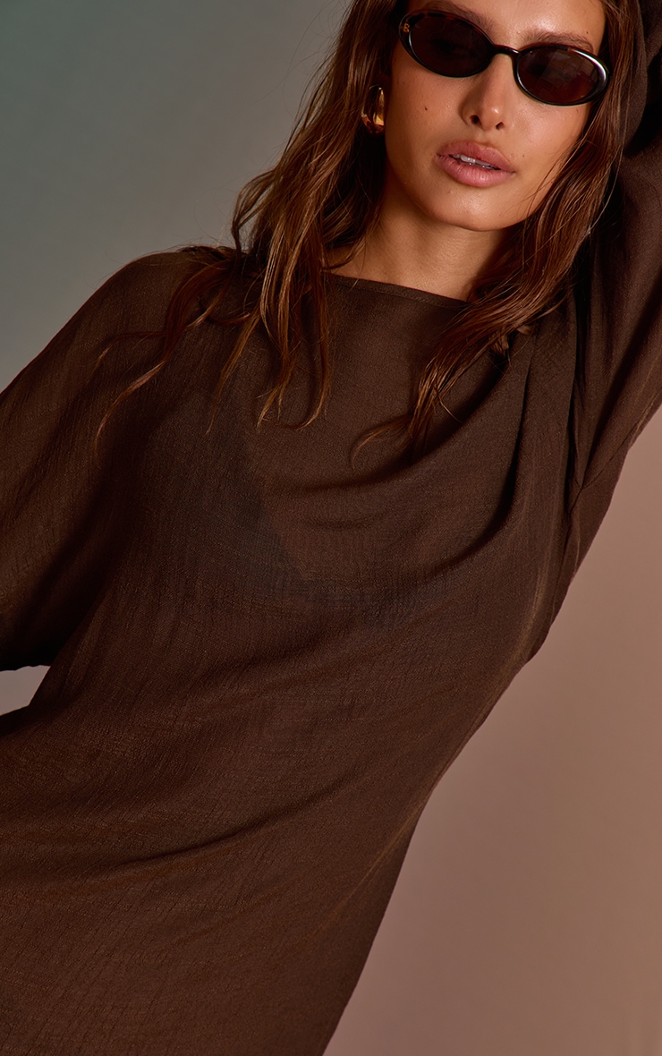 Espresso Linen Look Flute Sleeve Beach Maxi Dress image 4