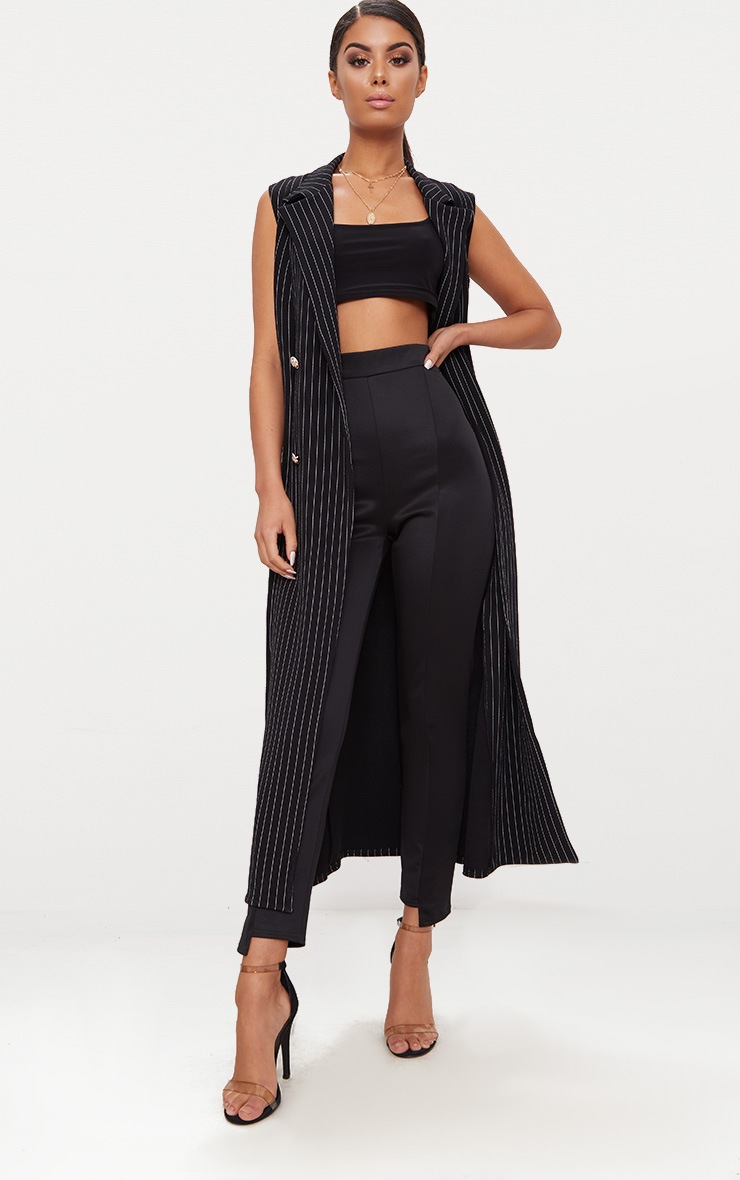 Pinstripe Sleeveless Military Button Duster Jacket | PrettyLittleThing