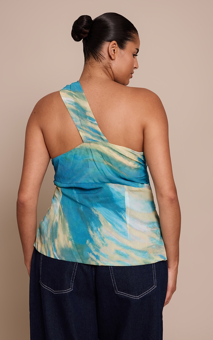 Plus Blue Printed Cut Out Detail Halterneck Top image 2
