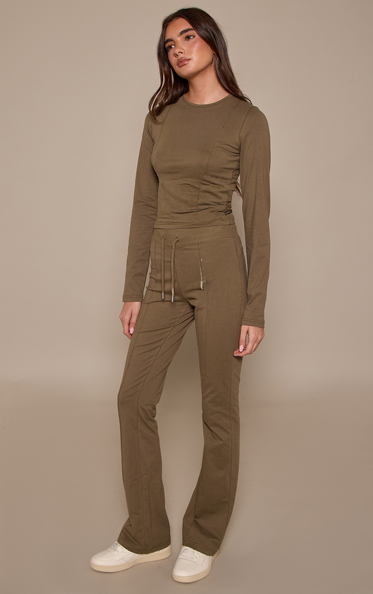 Sage Khaki Cotton Seam Detail Mid Rise Skinny Flares image 2