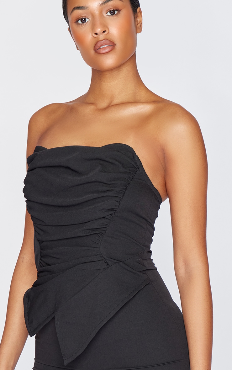 Tall Black Ruched Pointed Corset Bandeau Jumpsuit image 4