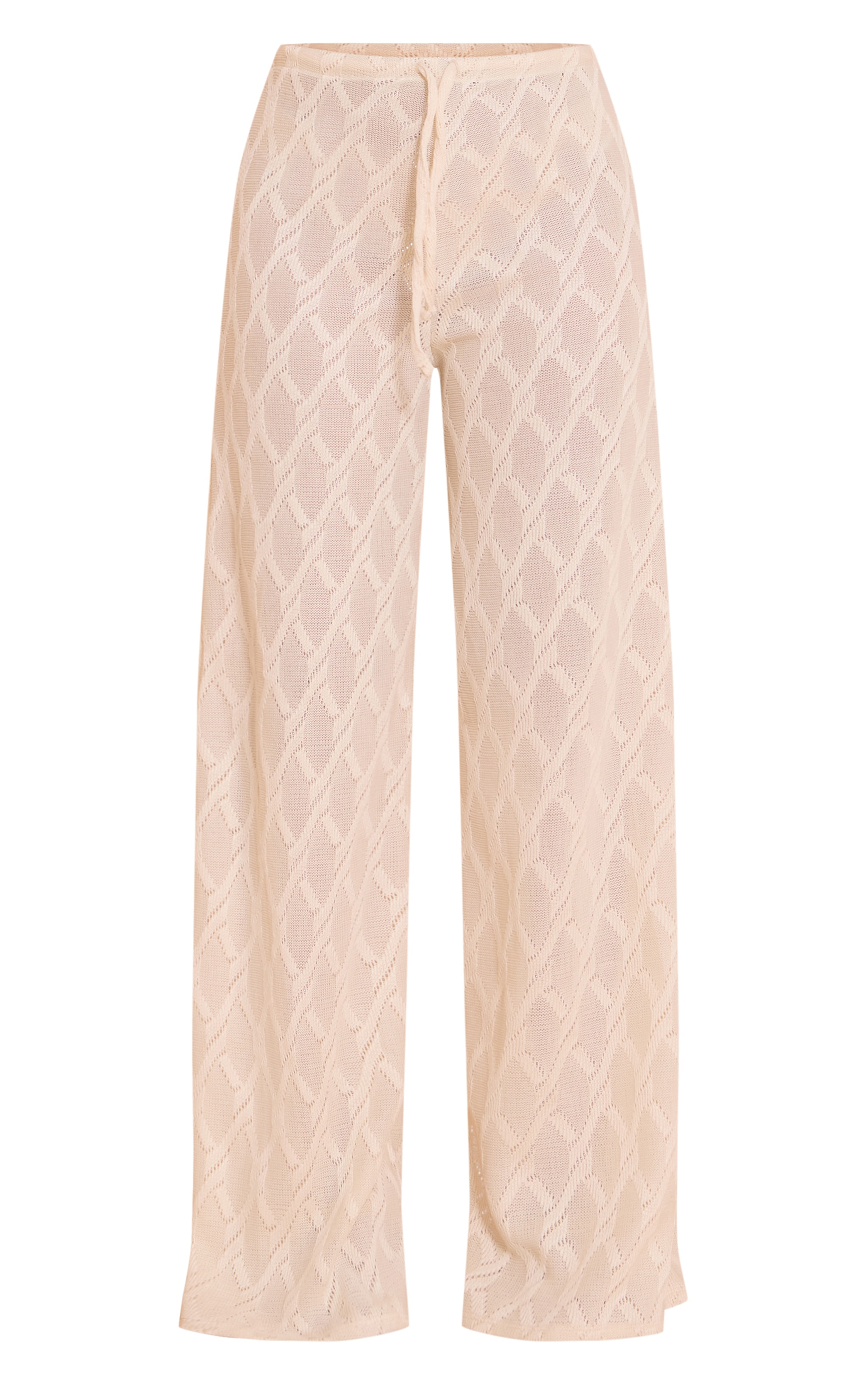 Cream Textured Crochet Drawstring Pants image 5