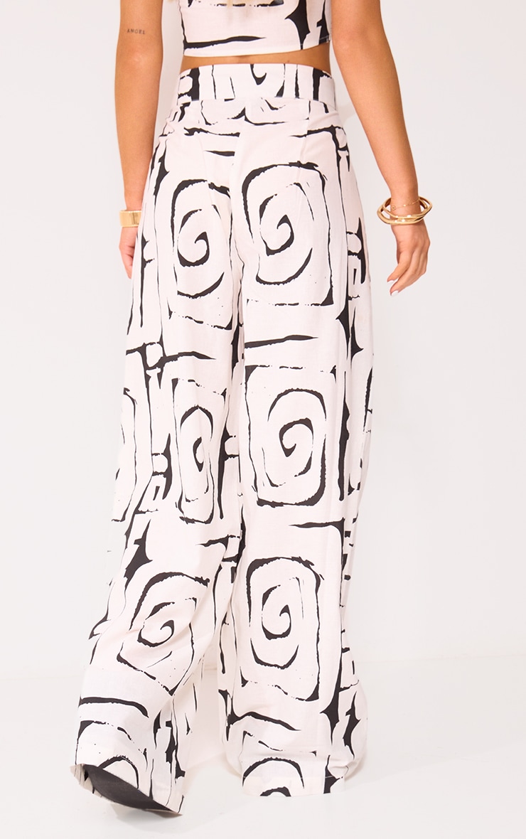 Monochrome Swirl Print Wide Leg Linen Look Pants image 3