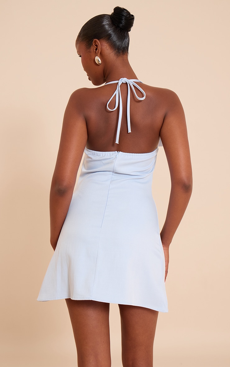Blue Woven Spaghetti Halter Neck Shift Dress image 2