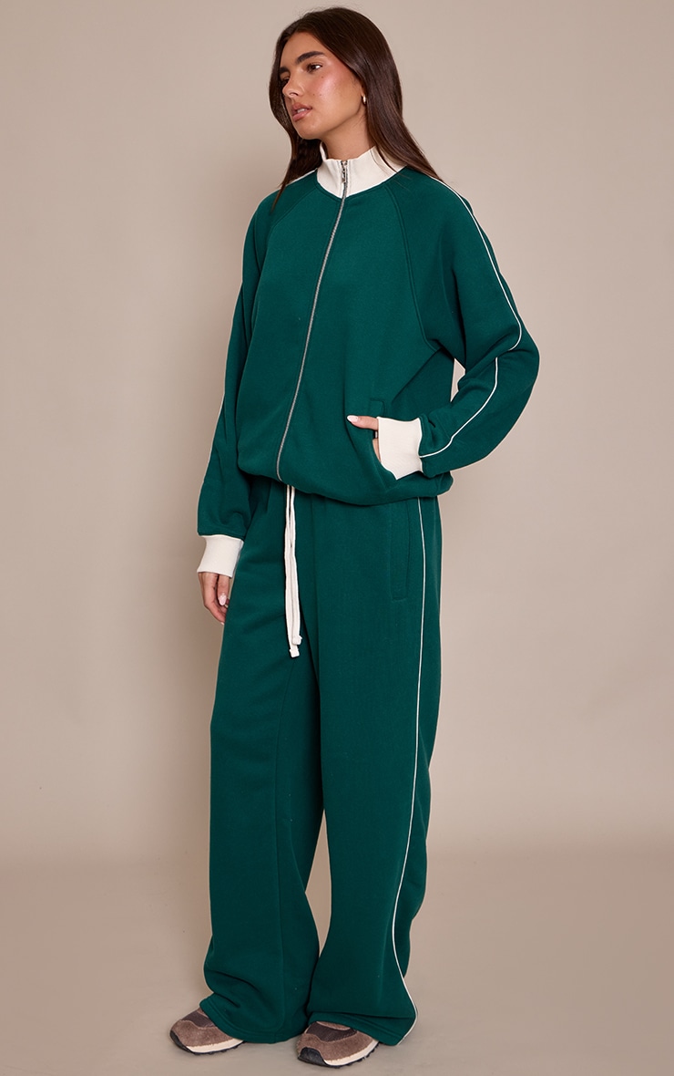 Forest Green Contrast Seam Drawcord Straight Leg Joggers image 2