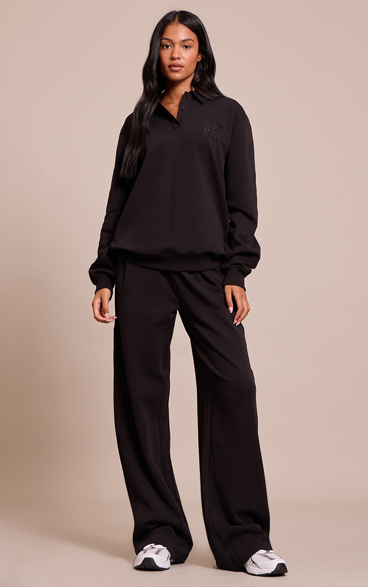 Tall Black Embroidered Interlock Button Polo Sweatshirt image 3