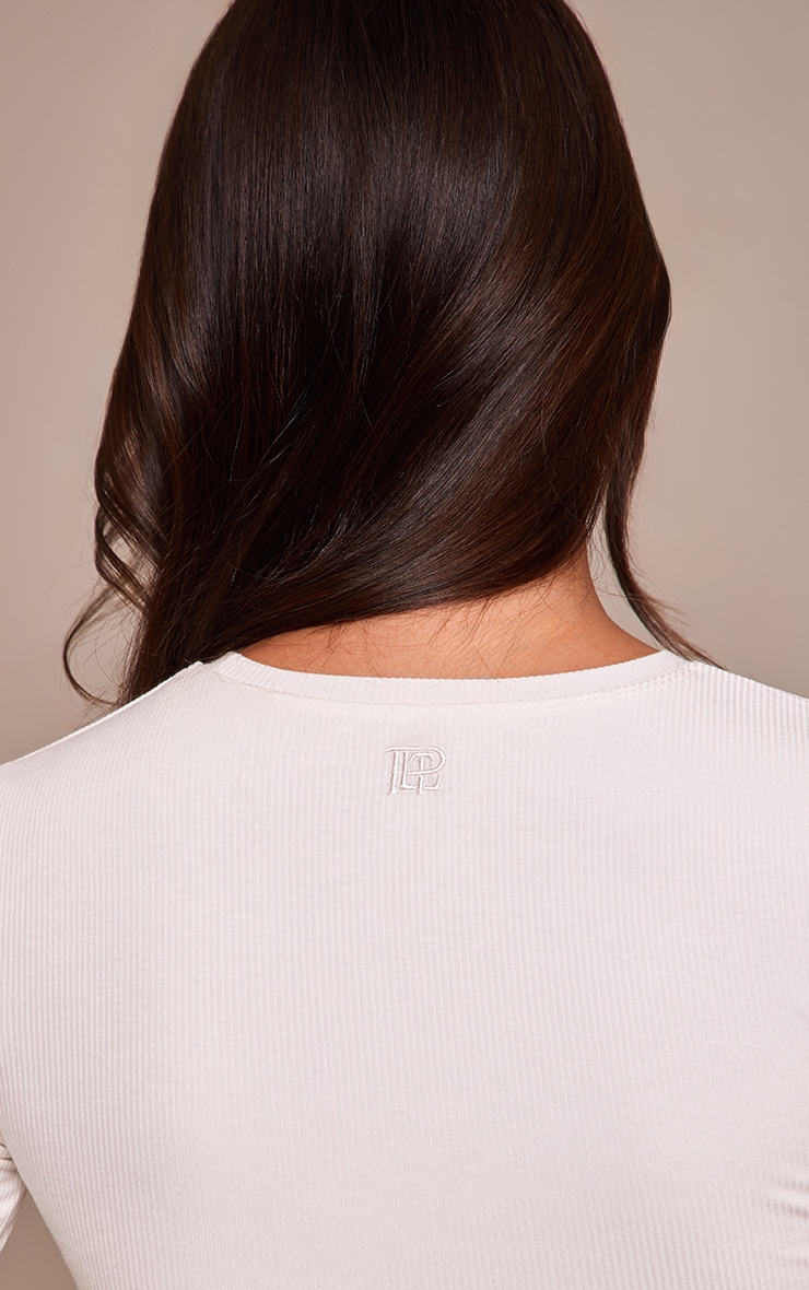White Soft Rib Fitted Long Sleeve Top image 4