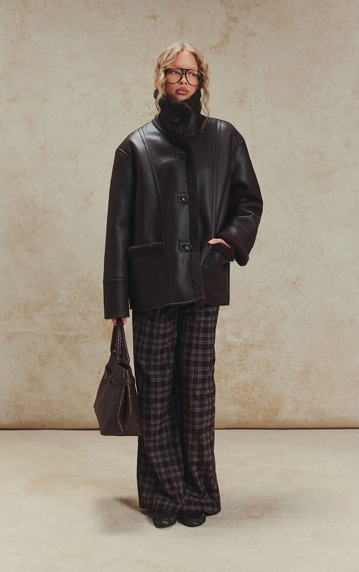 Burgundy Borg Lining Funnel Neck Aviator image 4