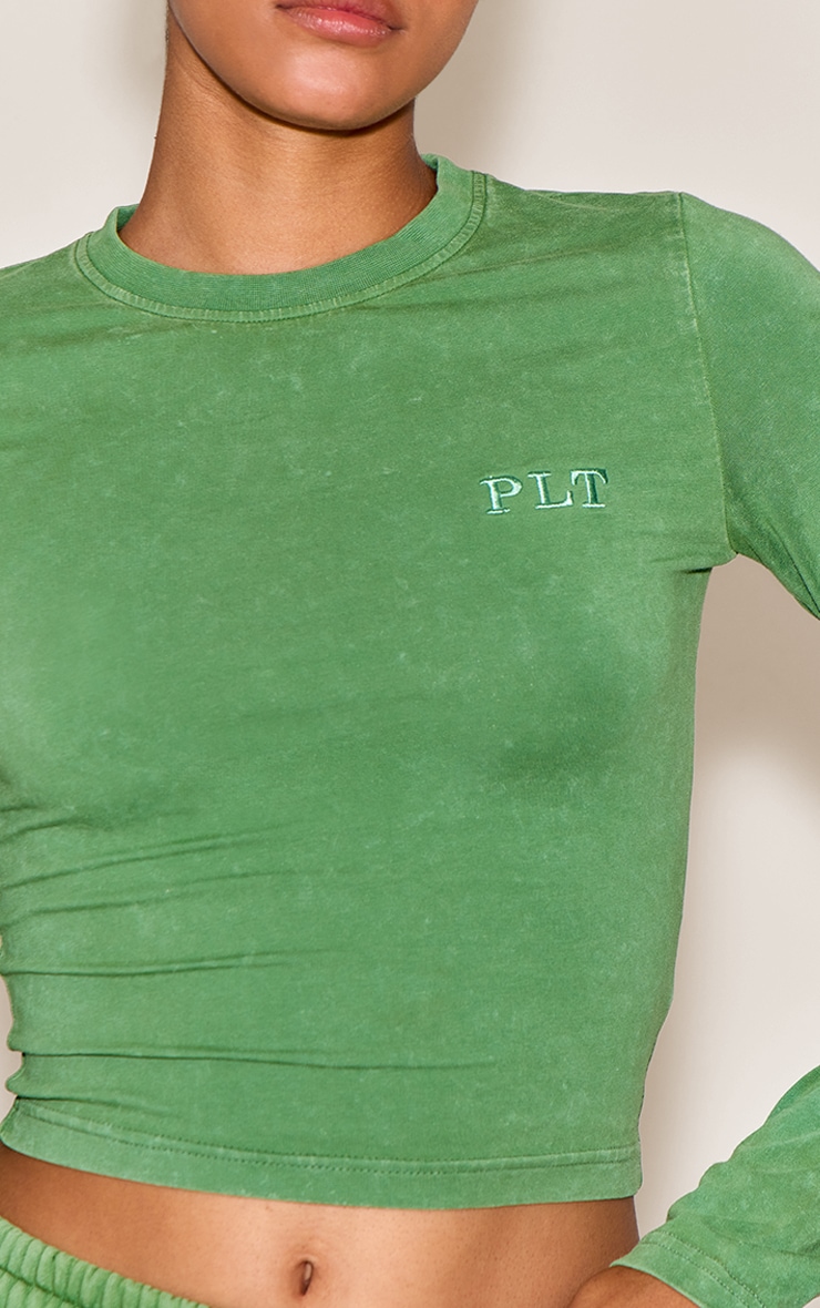 T-shirt ajusté vert forêt délavé à manches longues image 4
