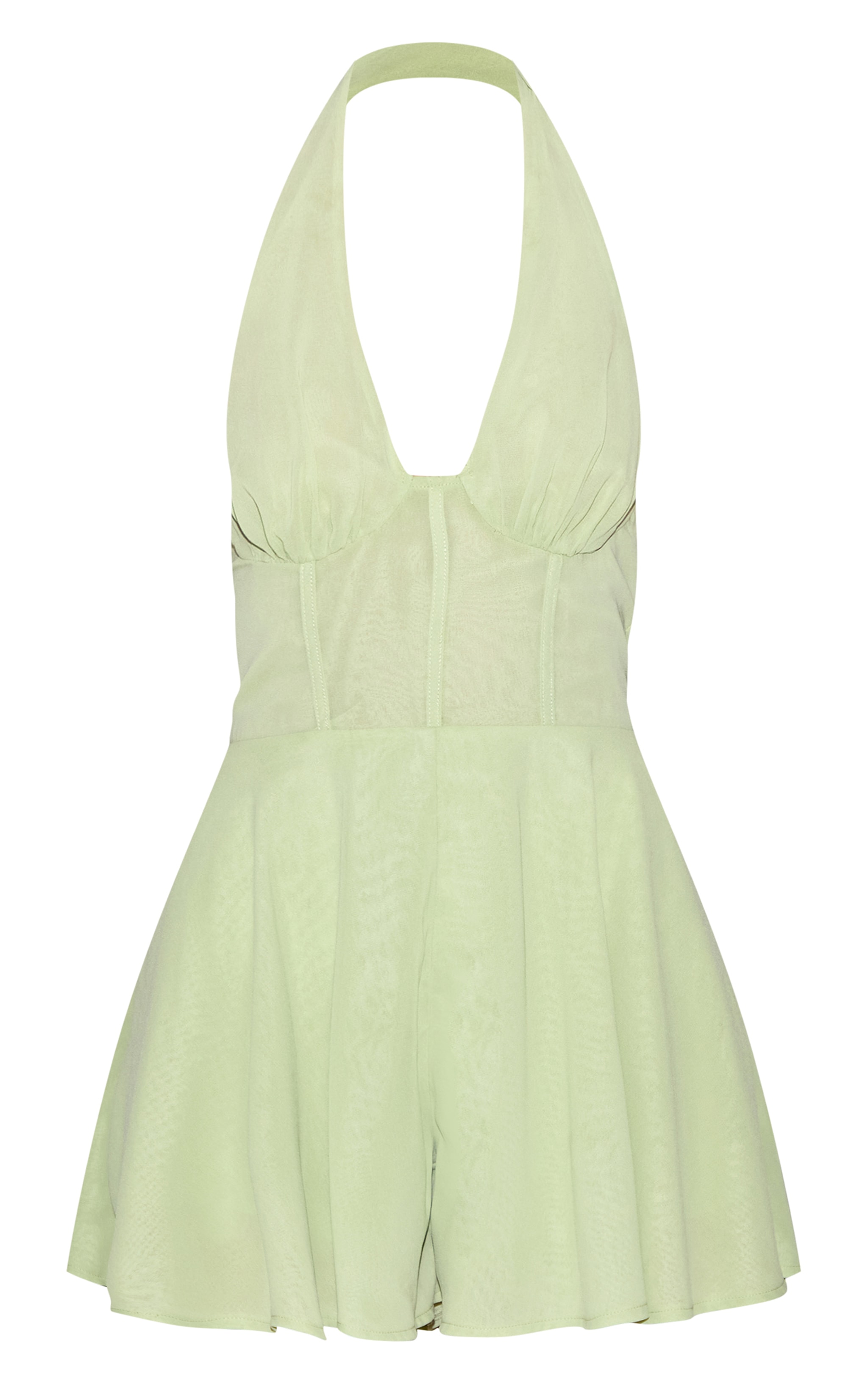 Pale Lime Chiffon Halterneck Corset Detail Skort Romper image 5