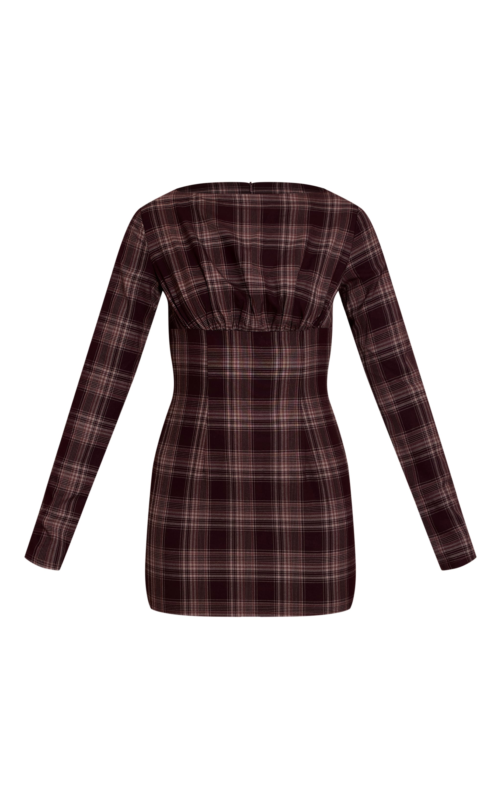 Brown Check Boat Neck Long Sleeve Bodycon Dress image 5
