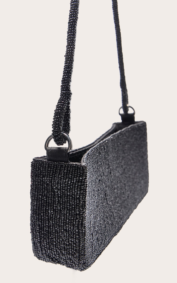 Black Micro Beaded Shoulder Bag image 5
