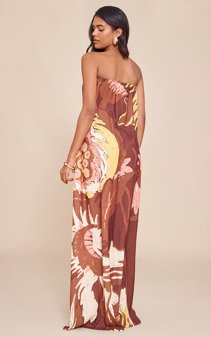 Brown Printed Oversized Bandeau Shift Maxi Dress image 2