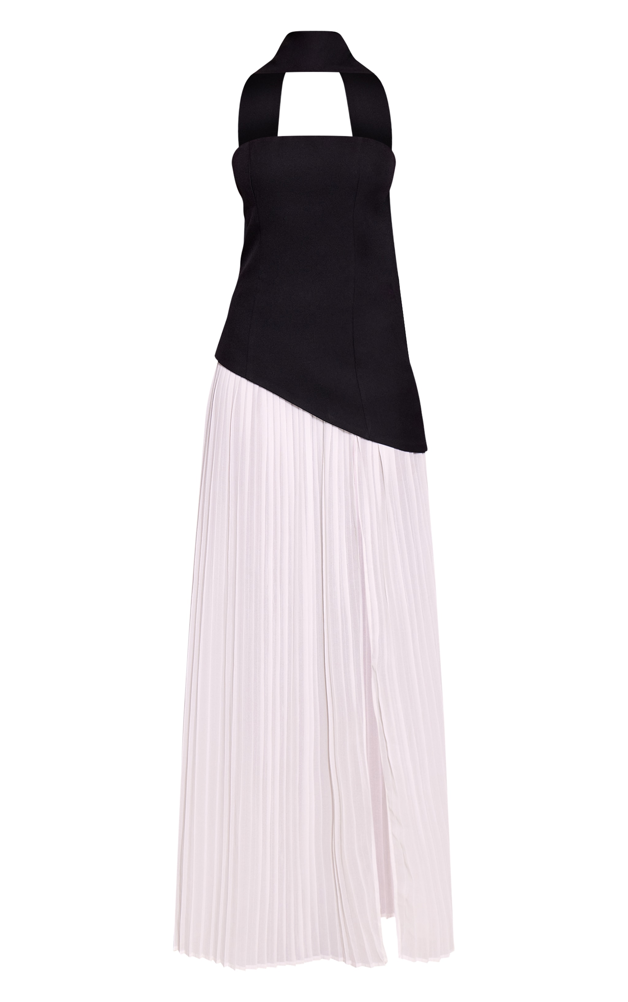 Robe longue noire à jupe contrastée plissée image 5