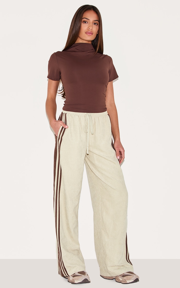  Sage Peach Skin Contrast Stripe Wide Leg Pants