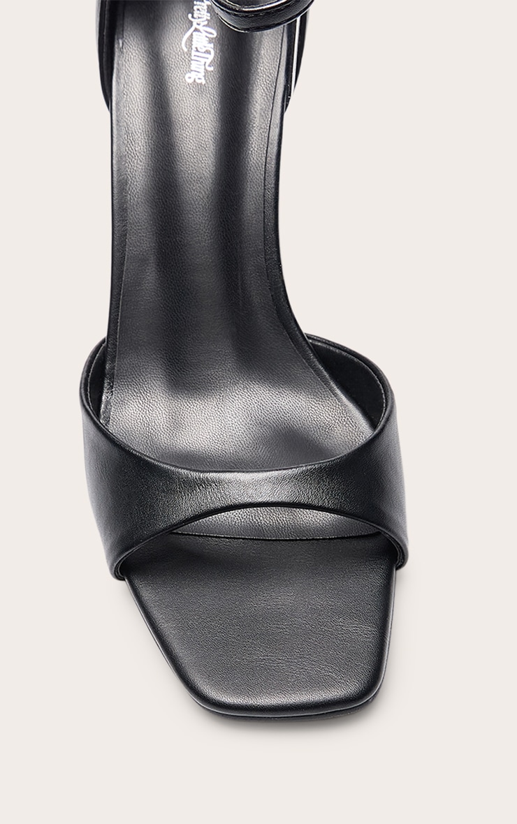 Black Buttery PU Square Toe Barely There Heeled Sandals image 5