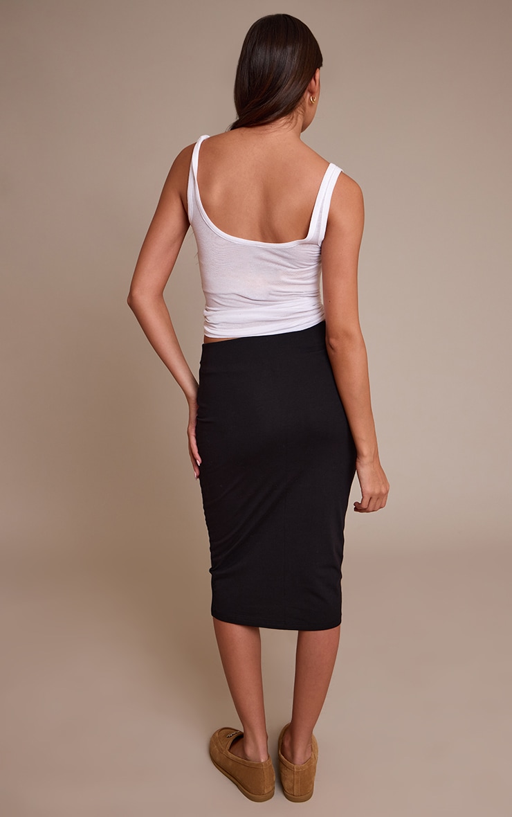 Black Basic Soft Cotton Midi Skirt image 3