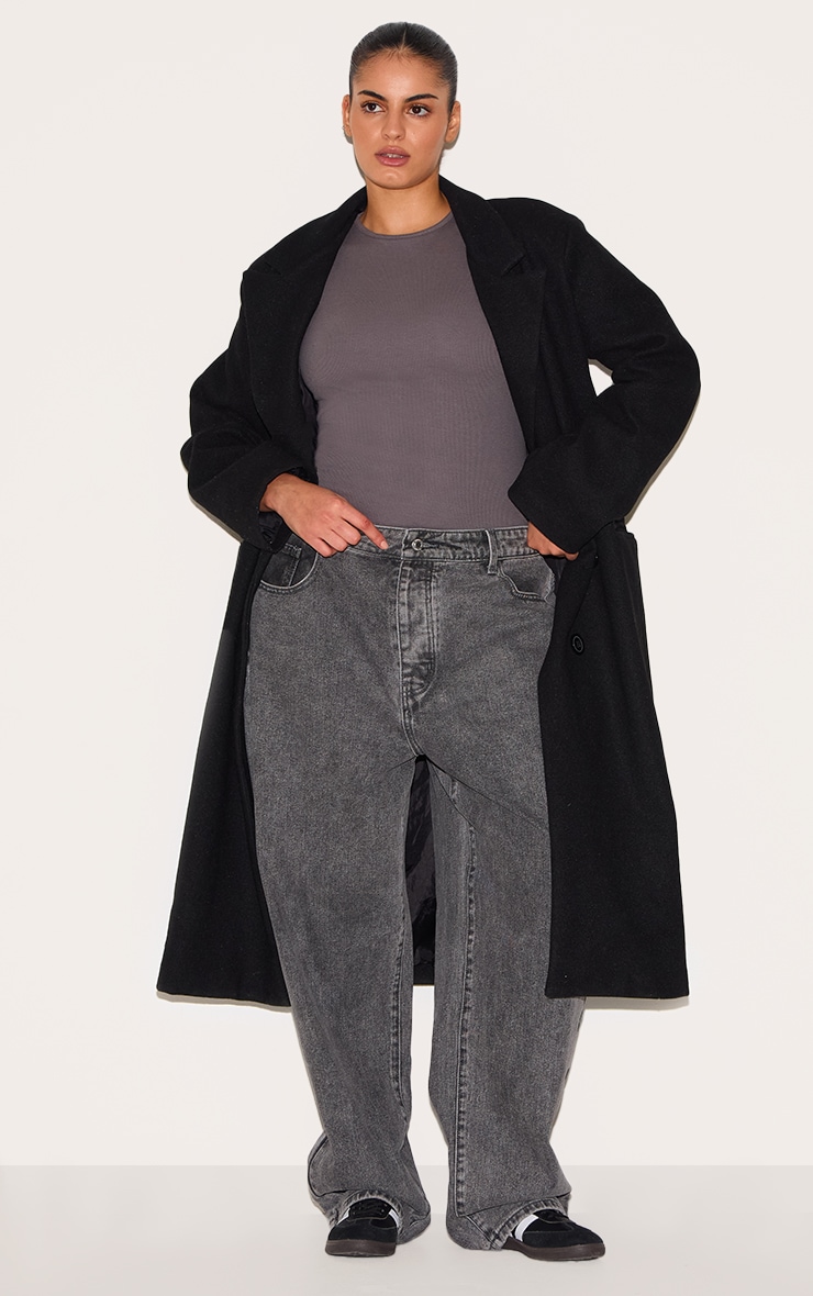 Plus Charcoal Grey Basic Rib Short Sleeve Top image 3