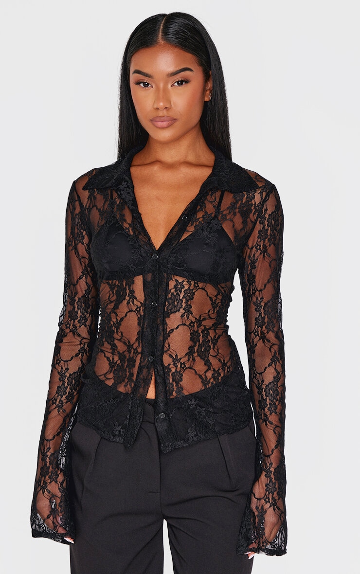 Black Lace Collared Shirt image 1