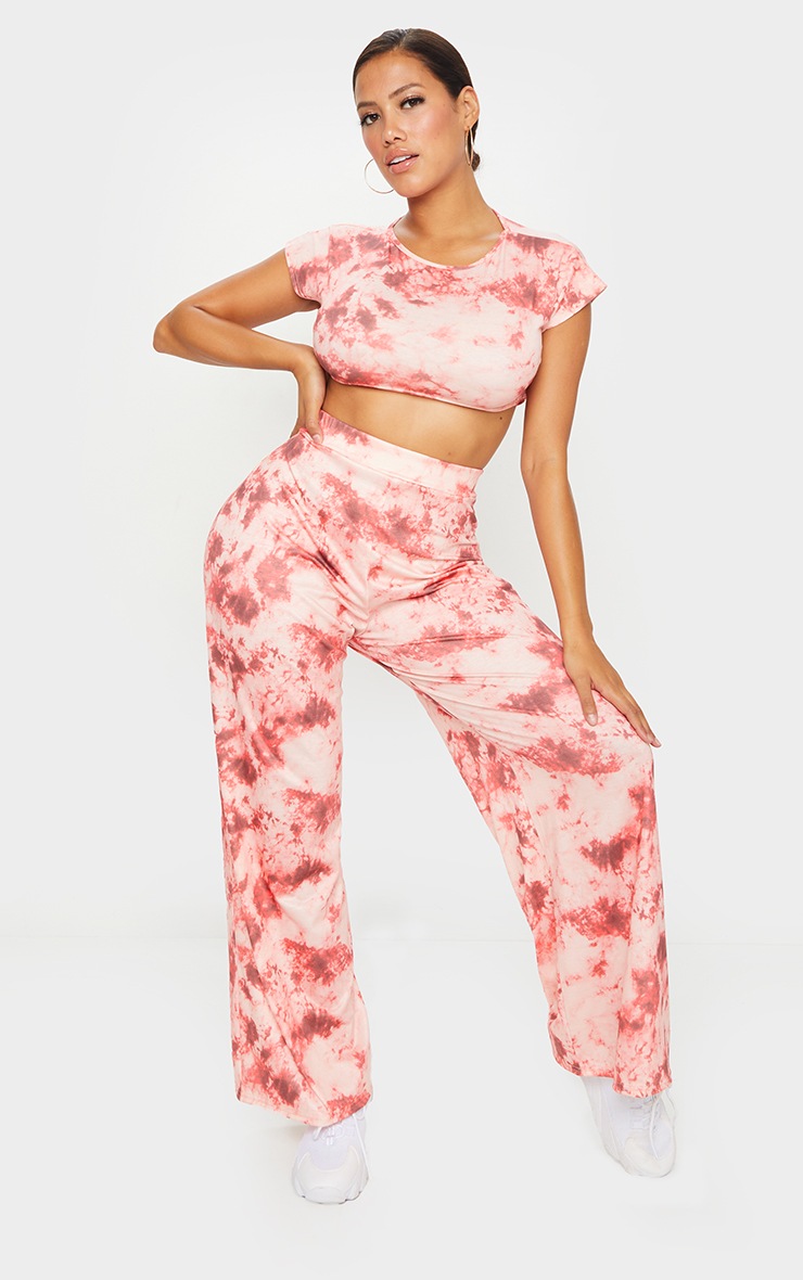 Shape Red Tie Dye Jersey Wide Leg Pants