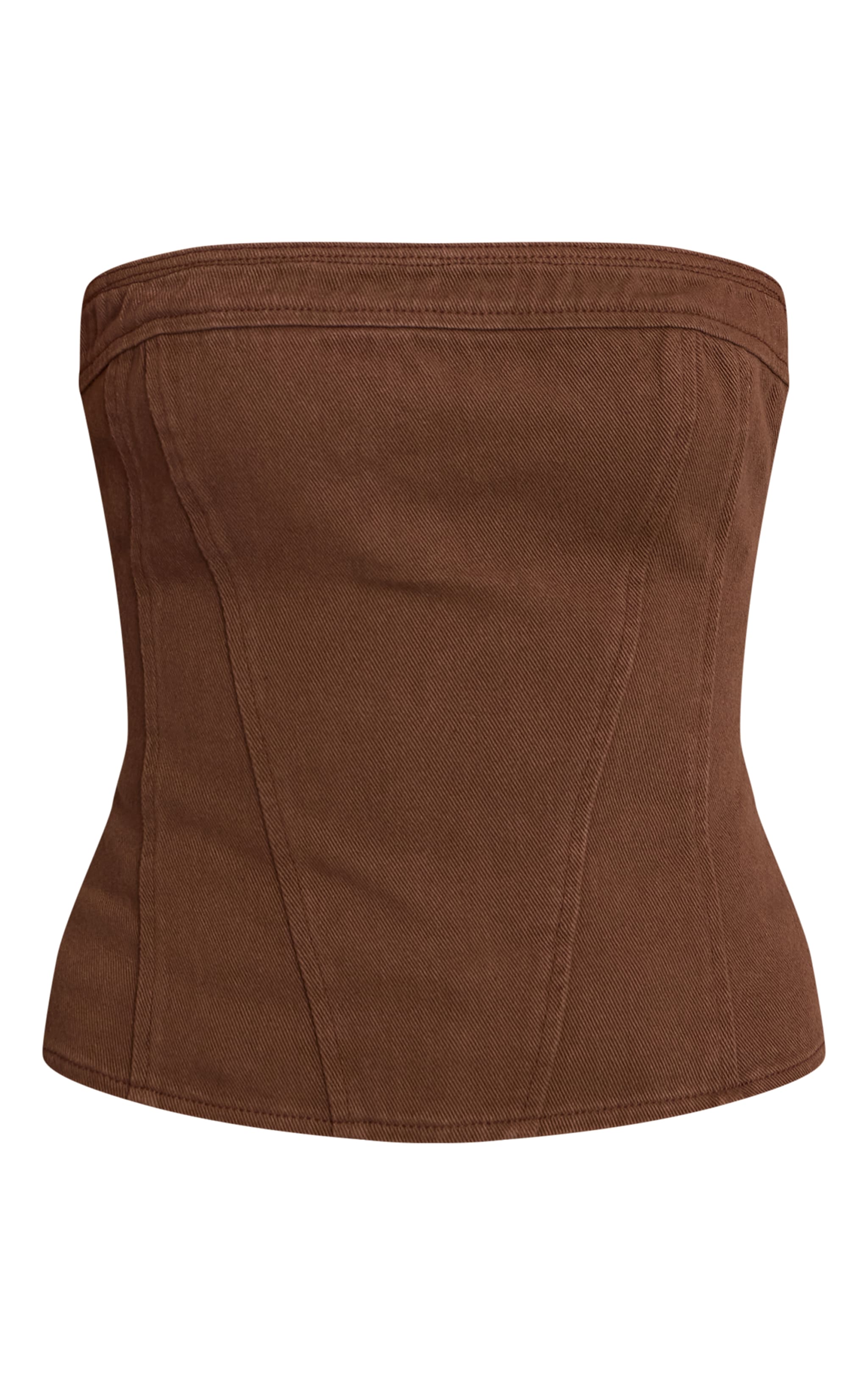 Chocolate Strapless Bustier Detail Denim Corset Top image 5