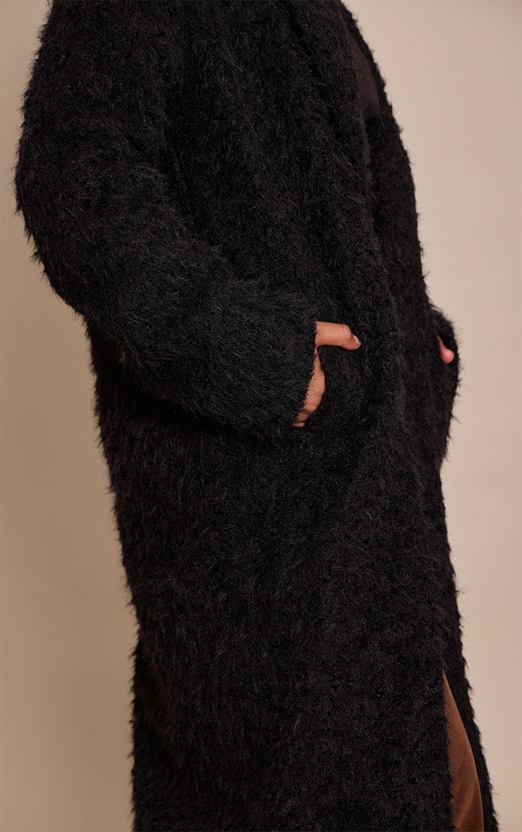 Petite Black Borg Button Up Maxi Coat image 4