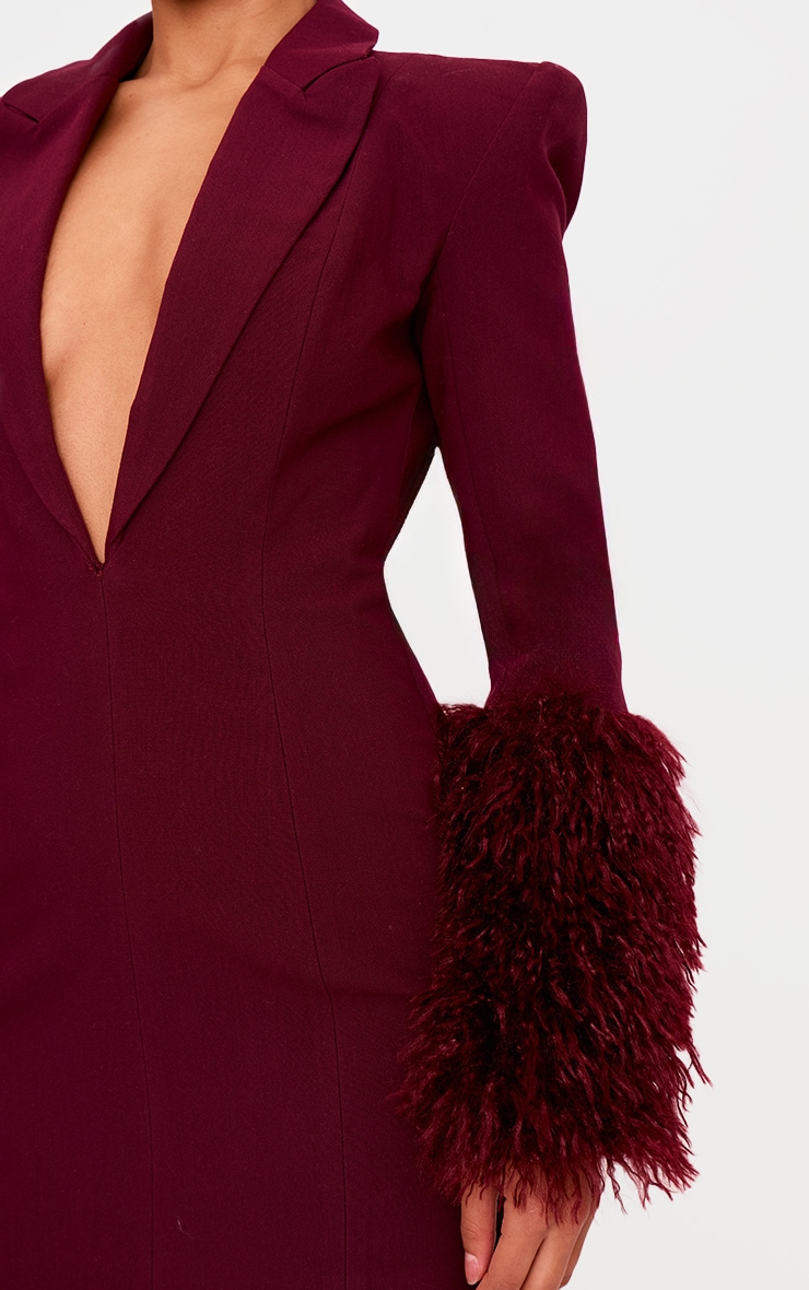 PLT Label Burgundy Faux Shearling Cuff Tailored Blazer Dress image 4